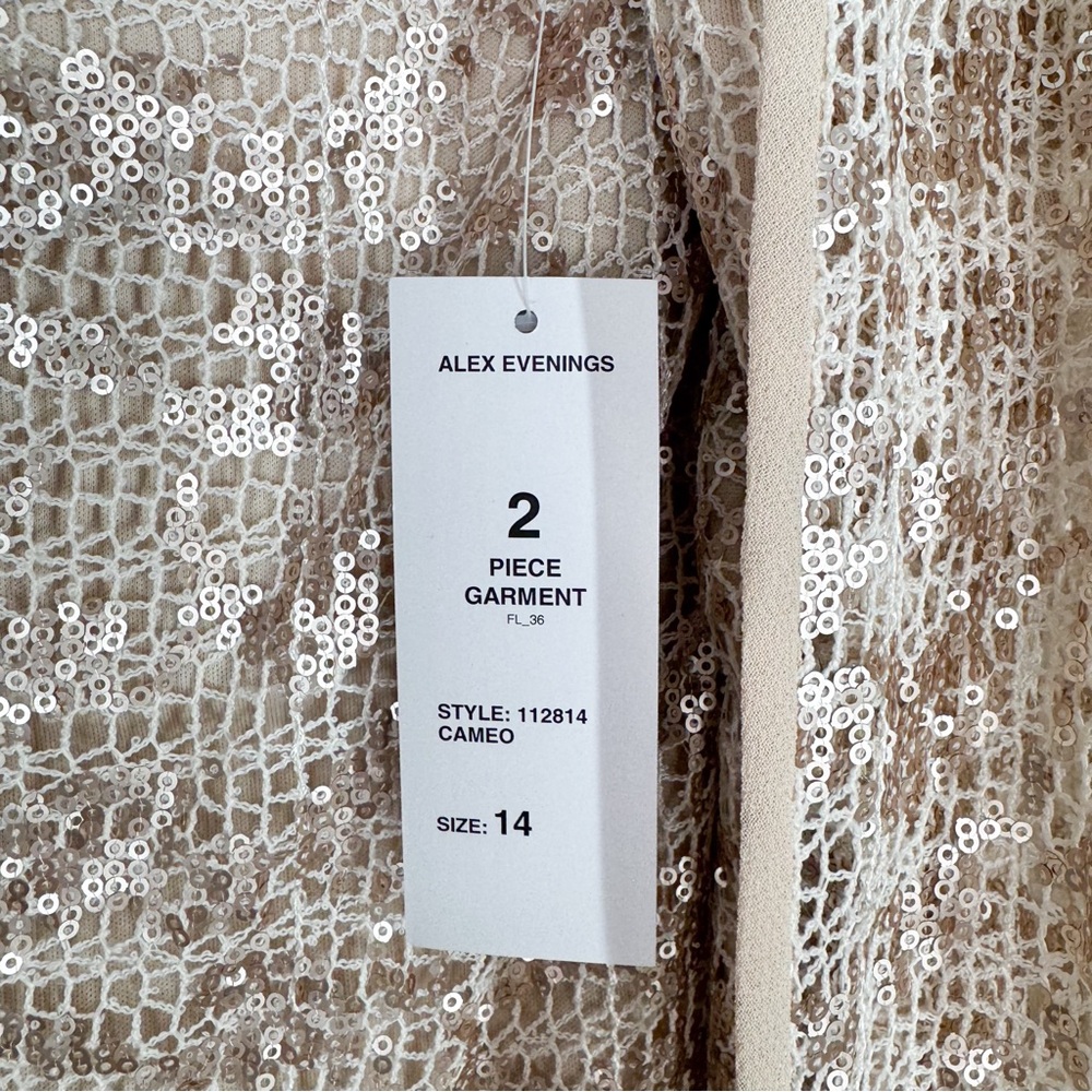 NWT Alex Evenings Champagne Cream Tank Dress w/ Lace Sequin Cardigan Women’s 14 - Picture 12 of 13